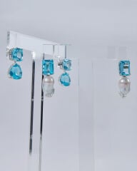HIDDEN GARDEN BLUE TOPAZ TAŞLI İNCİ KÜPE