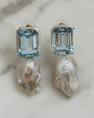 BLUE TOPAZ TAŞLI İNCİ KÜPE