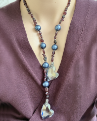 Y-SWAROVSKİ ÇİFT KALP DETAYLI MALLORCA İNCİLİ PANDANTİF