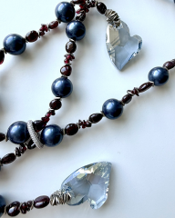 Y-SWAROVSKİ ÇİFT KALP DETAYLI MALLORCA İNCİLİ PANDANTİF