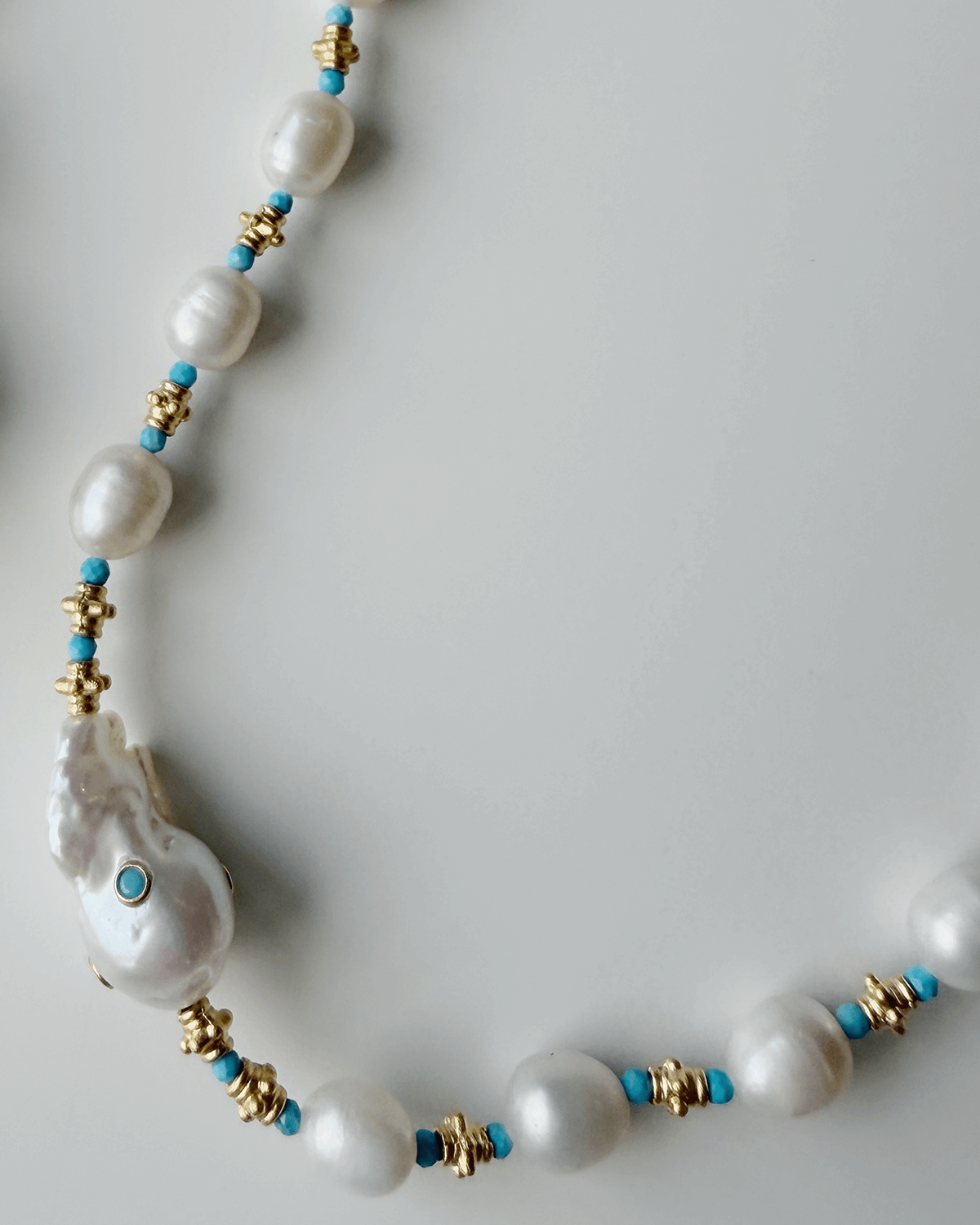 Y-TURKUAZ DETAYLI PRENSES İNCİ KOLYE