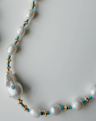 Y-TURKUAZ DETAYLI PRENSES İNCİ KOLYE