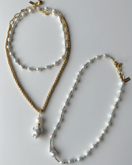 Y-TURKUAZ DETAYLI PRENSES İNCİ KOLYE