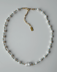 Y-TURKUAZ DETAYLI PRENSES İNCİ KOLYE