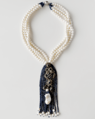 MY PRECIOUS SAFİR VE ELMAS DETAYLI PÜSKÜLLÜ İNCİ KOLYE