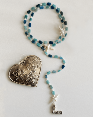 LOVE PANDANTİFLİ DOĞAL TAŞLI LARİAT KOLYE