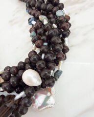 İNCİ DETAYLI ÇOK SIRALI VENGE STATEMENT KOLYE