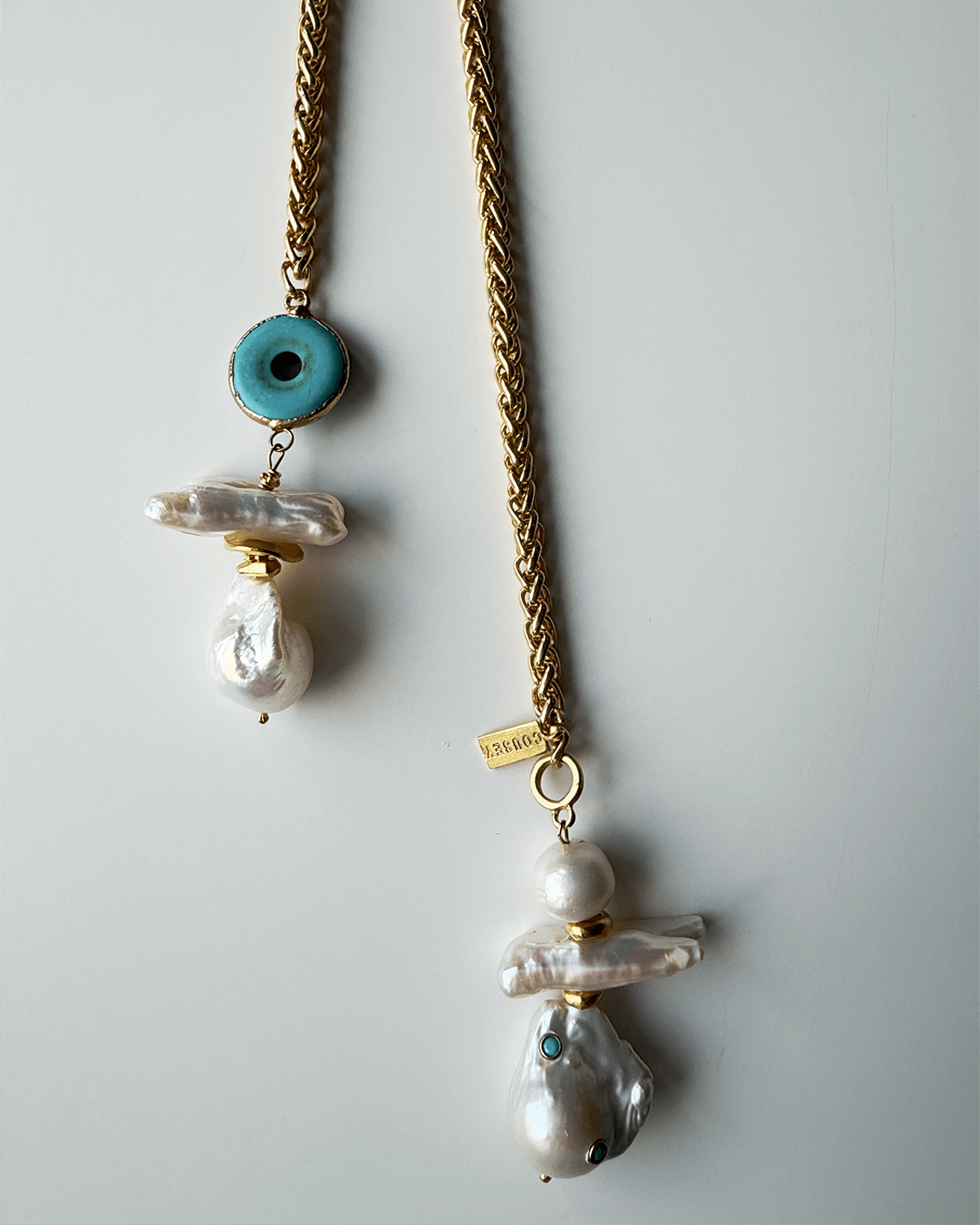 TURKUAZ DETAYLI BAROK İNCİLİ PANDANTİF KOLYE