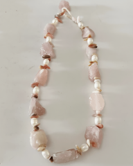 ROSA GLAM PINK QUARTZ VE OPAL KISA KOLYE