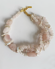 ROSA GLAM PINK QUARTZ VE PINK OPAL CHOKER KOLYE