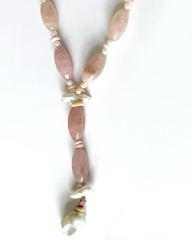 ROSA GLAM PINK QUARTZ VE PINK OPAL İNCİLİ PANDANTİF KOLYE