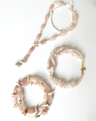 ROSA GLAM PINK QUARTZ VE PINK OPAL İNCİLİ PANDANTİF KOLYE