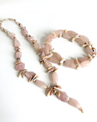 ROSA GLAM PINK QUARTZ VE PINK OPAL PANDANTİF KOLYE