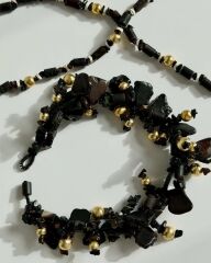 GOLD BONCUK DETAYLI HEMATİT CHOKER KOLYE