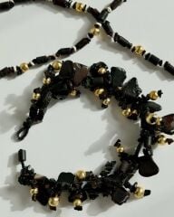 GOLD BONCUK DETAYLI HEMATİT CHOKER KOLYE
