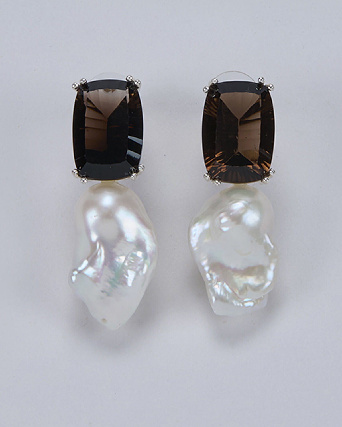 HIDDEN GARDEN SMOKEY TOPAZ DETAYLI BAROK İNCİ KÜPE
