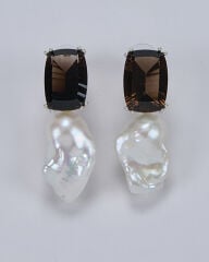 HIDDEN GARDEN SMOKEY TOPAZ DETAYLI BAROK İNCİ KÜPE