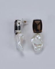 HIDDEN GARDEN SMOKEY TOPAZ DETAYLI BAROK İNCİ KÜPE
