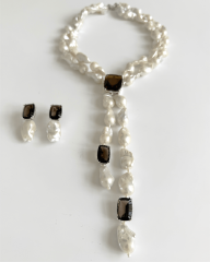 HIDDEN GARDEN SMOKEY TOPAZLI BAROK İNCİ PANDANTİF KOLYE