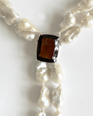 HIDDEN GARDEN SMOKEY TOPAZLI BAROK İNCİ PANDANTİF KOLYE