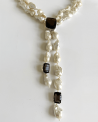 HIDDEN GARDEN SMOKEY TOPAZLI BAROK İNCİ PANDANTİF KOLYE