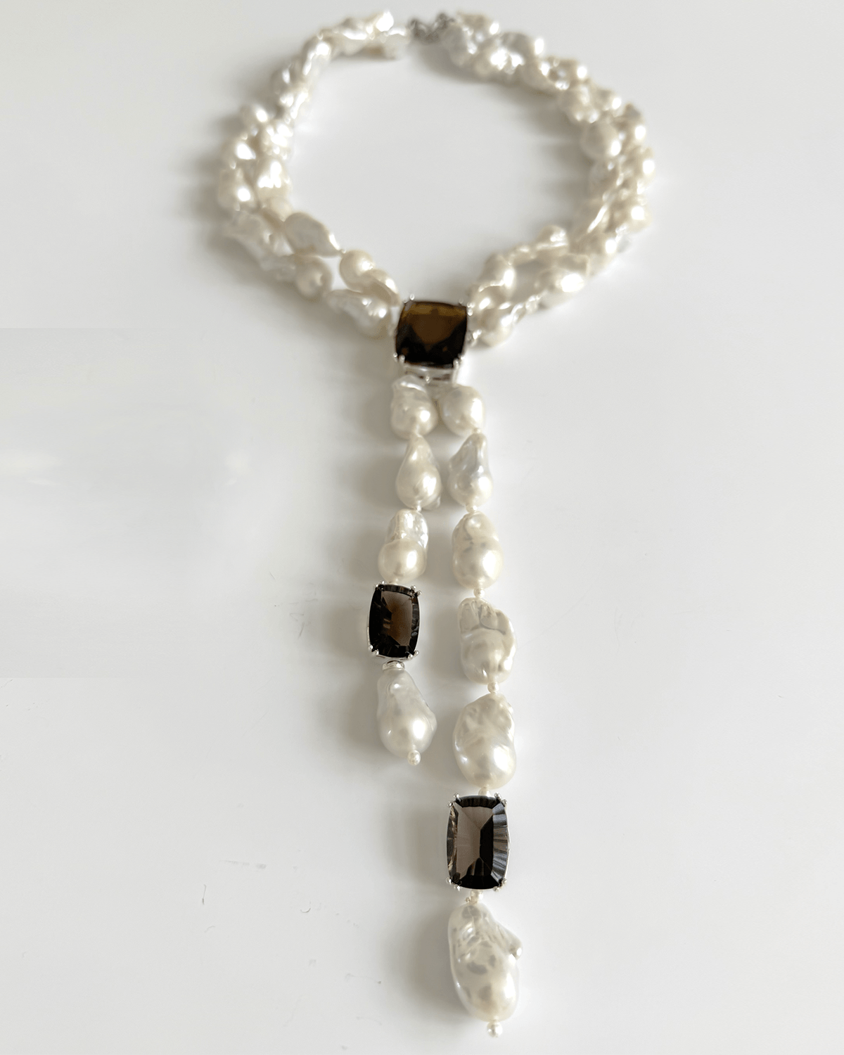 HIDDEN GARDEN SMOKEY TOPAZLI BAROK İNCİ PANDANTİF KOLYE