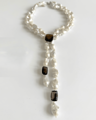 HIDDEN GARDEN SMOKEY TOPAZLI BAROK İNCİ PANDANTİF KOLYE