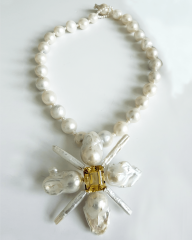 HIDDEN GARDEN CITRIN TAŞLI BAROK İNCİ ÇİÇEKLİ KOLYE