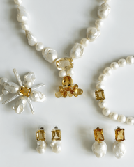 HIDDEN GARDEN CITRIN TAŞ SALKIM DETAYLI COLLAR KOLYE