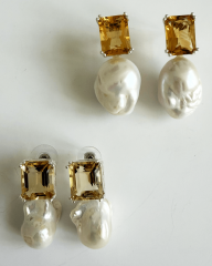 HIDDEN GARDEN  CITRIN TAŞLI BÜYÜK BAROK İNCİLİ KÜPE