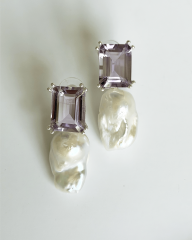 HIDDEN GARDEN AMETİST TAŞLI BAROK İNCİ KÜPE