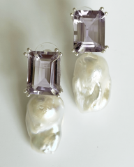 HIDDEN GARDEN AMETİST TAŞLI BAROK İNCİ KÜPE