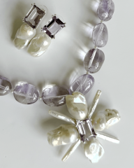 HIDDEN GARDEN AMETİST TAŞLI BAROK İNCİ KÜPE