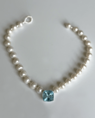 HIDDEN GARDEN BLUE TOPAZ TAŞLI BAROK İNCİ CHOKER