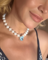 HIDDEN GARDEN BLUE TOPAZ TAŞLI BAROK İNCİ CHOKER