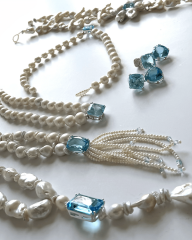 HIDDEN GARDEN BLUE TOPAZ TAŞLI BAROK İNCİ CHOKER
