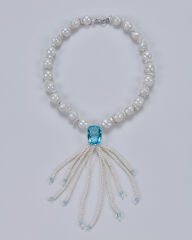 HIDDEN GARDEN BLUE TOPAZ TAŞLI BAROK İNCİ PÜSKÜLLÜ CHOKER