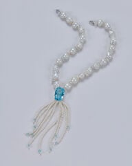 HIDDEN GARDEN BLUE TOPAZ TAŞLI BAROK İNCİ PÜSKÜLLÜ CHOKER
