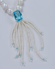 HIDDEN GARDEN BLUE TOPAZ TAŞLI BAROK İNCİ PÜSKÜLLÜ CHOKER