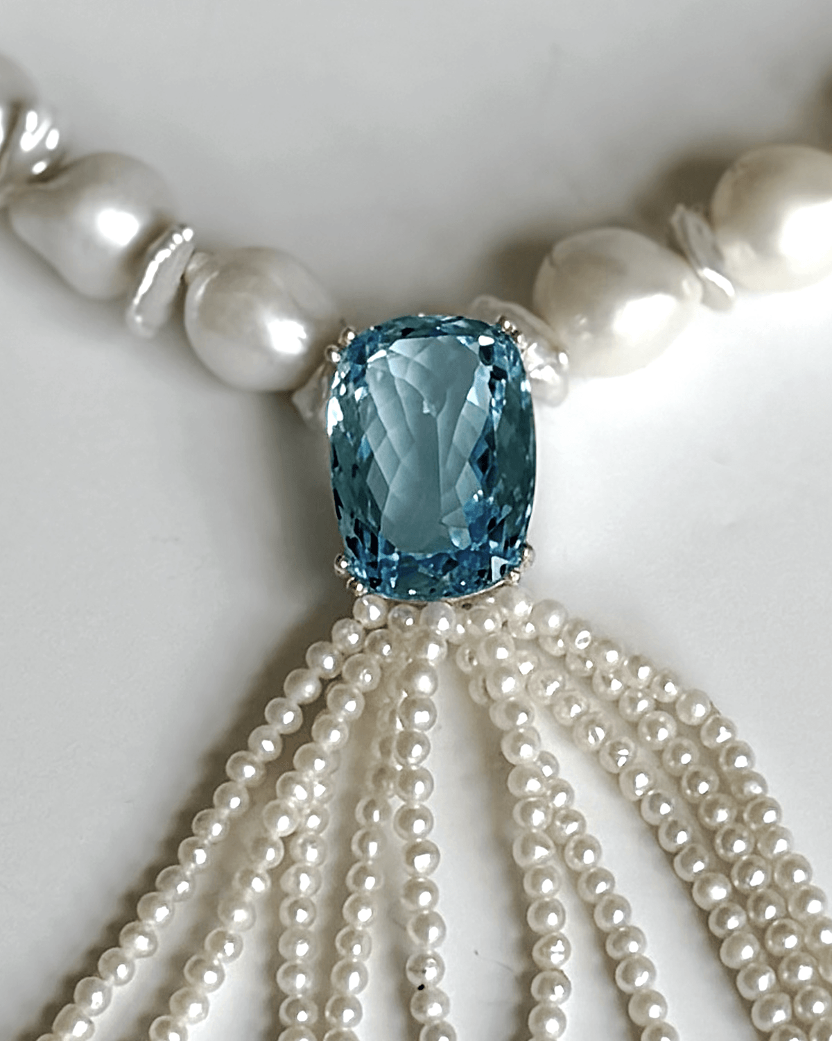 HIDDEN GARDEN BLUE TOPAZ TAŞLI BAROK İNCİ PÜSKÜLLÜ CHOKER