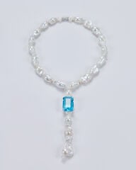 HIDDEN GARDEN BLUE TOPAZ TAŞLI BAROK İNCİ Y KOLYE
