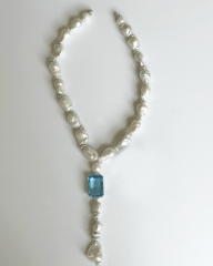 HIDDEN GARDEN BLUE TOPAZ TAŞLI BAROK İNCİ Y KOLYE