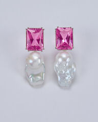 HIDDEN GARDEN PINK TOPAZ BAROK İNCİLİ KÜPE