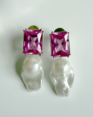 HIDDEN GARDEN PINK TOPAZ BAROK İNCİLİ KÜPE