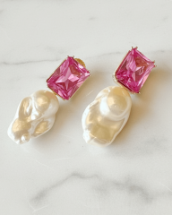 HIDDEN GARDEN PINK TOPAZ BAROK İNCİLİ KÜPE