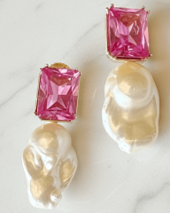 HIDDEN GARDEN PINK TOPAZ BAROK İNCİLİ KÜPE