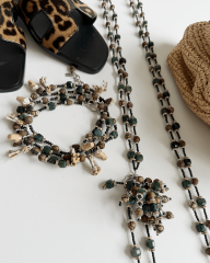 YOSUN VE TİBET AKİKLİ, LEOPAR CHARM DOĞAL TAŞ KOLYE