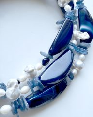 AZUL KYANITE BAROK İNCİ AKIK KAPLANGÖZÜ DOĞAL TAŞ KOLYE