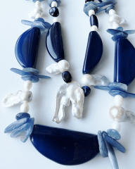 AZUL KYANITE BAROK İNCİ AKIK KAPLANGÖZÜ DOĞAL TAŞ KOLYE