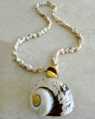 NAUTILUS VE COWRIE DOĞAL DENİZ KABUKLU KOLYE